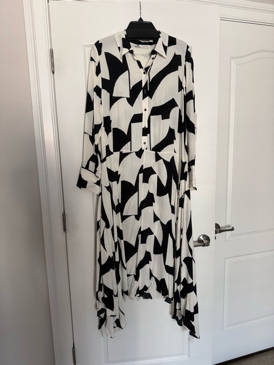 Zara Dresses & Skirts - Zara Black & White Asymmetrical Shirt Dress Size:L Made in Turkey